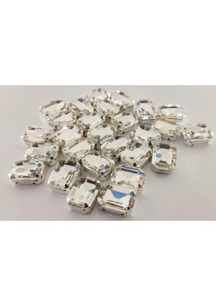 15 Adet 10×14(1.4cm) Dikdörtgen Beyaz Kasalı Dikme Cam Taş