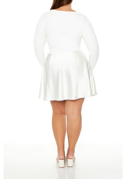 Plus Size Saten Mini Etek