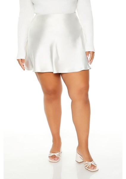 Plus Size Saten Mini Etek
