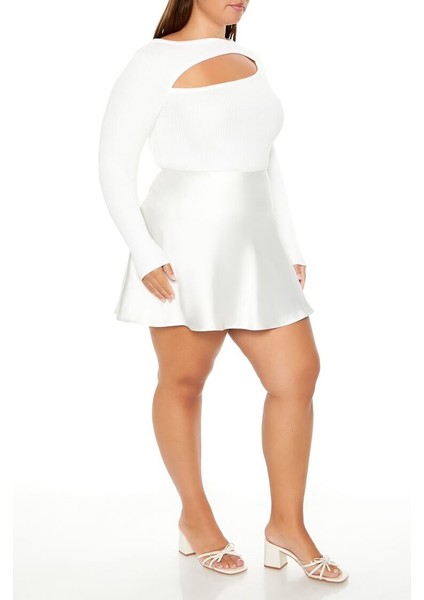 Plus Size Saten Mini Etek