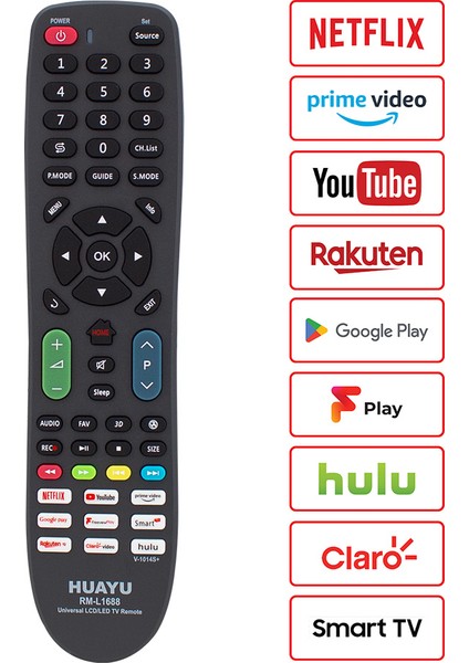 OEM Huayu RM-L1688 (V-1014S) Netflıx-Youtube-Prıme Vıdeo-Google Play Tuşlu Lcd-Led Tv Unıversal Kumanda