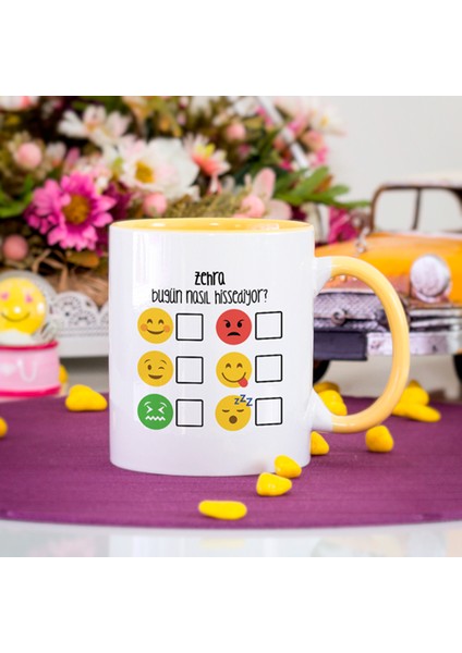 Kişiye Özel Bugün Nasıl Hissediyorsun Emoji Kupa - Sarı