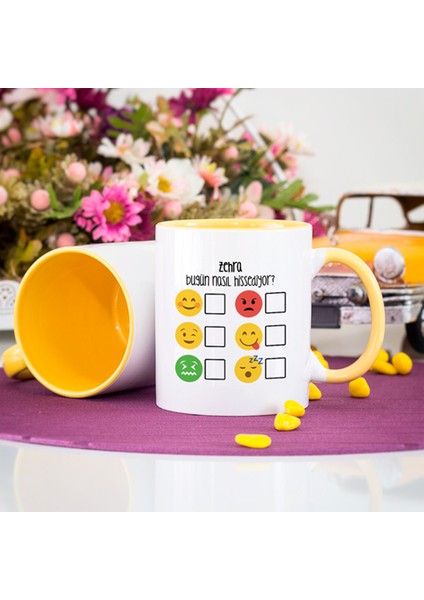 Kişiye Özel Bugün Nasıl Hissediyorsun Emoji Kupa - Sarı