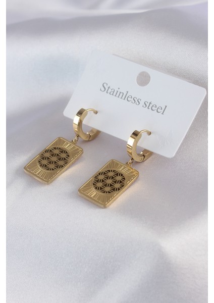 316L Çelik Gold Renk Lotus Işleme Kadın Küpe - TJ-BKP7490