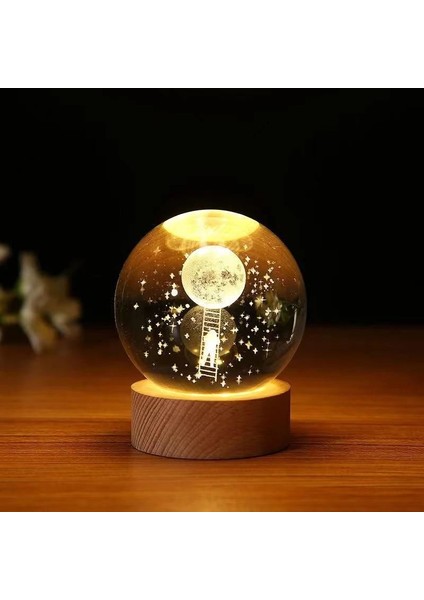 Dekoratif Merdivenli Astronot ve Ay Tasarımlı Ahşap Altlıklı Işıklı Cam Küre Cam:6cm Ahşap:2cm fiyatları