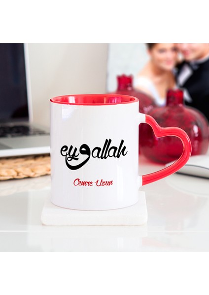 Kişiye Özel Eyvallah Kalpli Kupa Bardak - Kırmızı