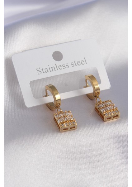 316L Çelik Gold Renk Baget Kadın Küpe - TJ-BKP7464