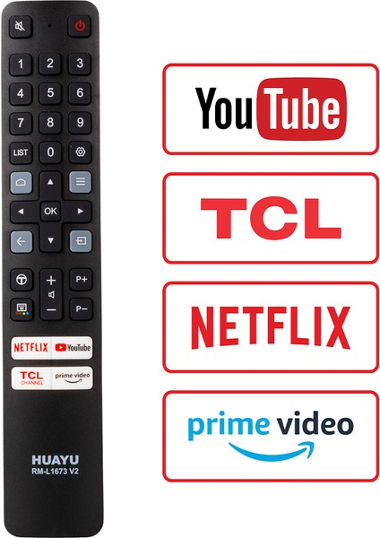 Huayu Kl Tcl RM-L1673 V2 Netflıx - Prıme Vıdeo - Tcl Chanel - Youtube Tuşlu Tcl LCD LED Tv Kumanda