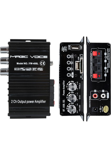 OEM Magıcvoıce YW-406L 12 Volt 100 Watt Motosiklet Bluetooth Amfi Usb/sd 2 Kanal Pazarcı - Anfi (154X80X42MM)