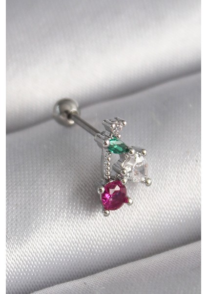 316L Çelik Gümüş Renk Zirkon Taşlı Tragus Piercing - TJ-PR1227