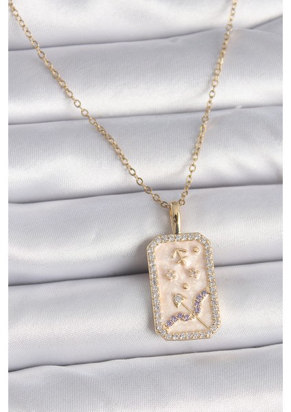 316L Çelik Gold Renk Zincir Yay Burcu Zirkon Taşlı Kadın Kolye - TJ-BKO9464