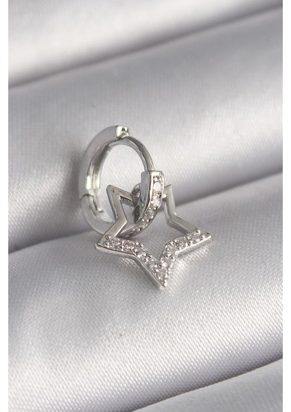 316L Çelik Gümüş Renk Zirkon Taşlı Sallantı Yıldız Model Tragus Piercing - TJ-PR1317