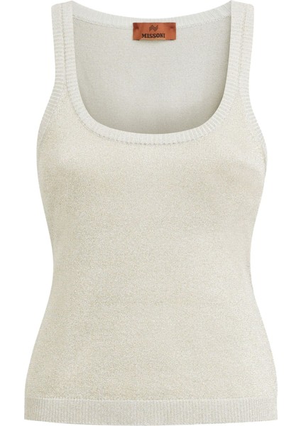 Işıltılı Viskon Kolsuz Bluz