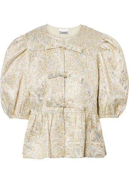 Metallic Cloque Peplum Bluz
