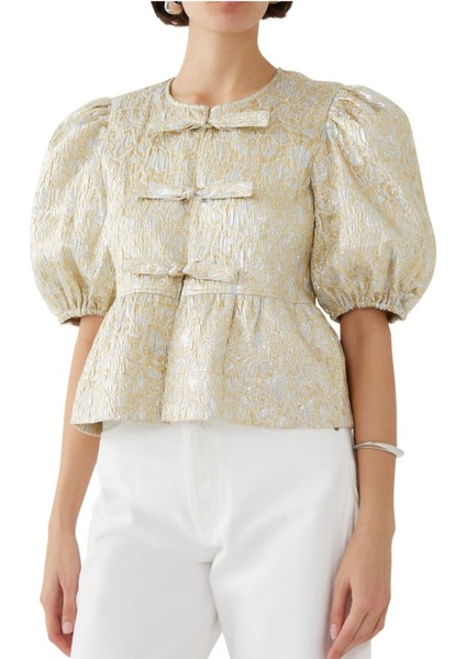 Metallic Cloque Peplum Bluz indirimleri