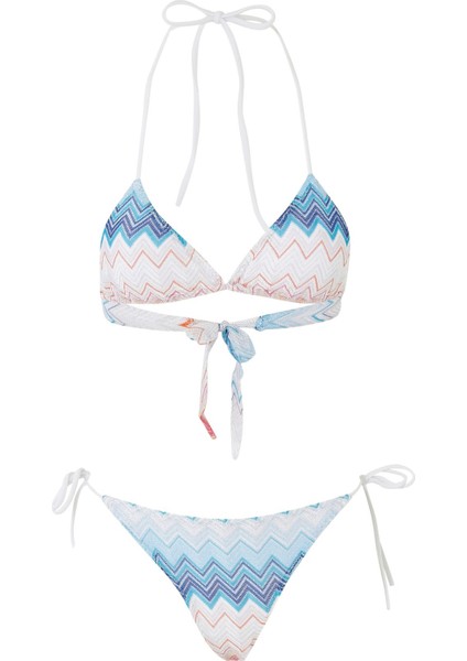 Çizgili Üçgen Bağlamalı Bikini Seti