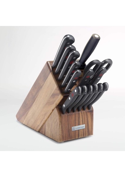 Gourmet 16 Parçalı Akasya Bıçak Bloğu Seti, Yüksek Karbonlu Bıçaklar ve Aksesuarlar