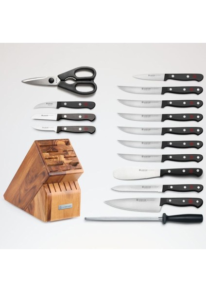 Gourmet 16 Parçalı Akasya Bıçak Bloğu Seti, Yüksek Karbonlu Bıçaklar ve Aksesuarlar fiyatları