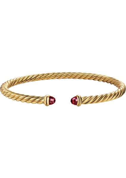 Esnek Spiral Altın Bilezik, 18 Ayar Sarı Altın ve Rhodolite Garnet