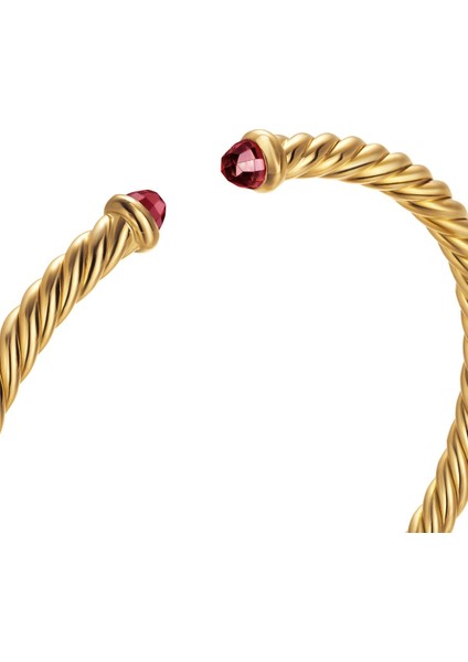 Esnek Spiral Altın Bilezik, 18 Ayar Sarı Altın ve Rhodolite Garnet