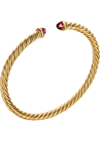 Esnek Spiral Altın Bilezik, 18 Ayar Sarı Altın ve Rhodolite Garnet