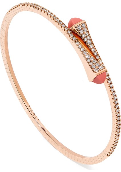 Şık 18K Pembe Altın Bilezik - Pembe Mercan & Pırlantalı fırsatları