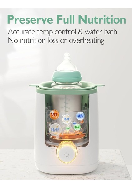 Nutri 9’u 1 Arada Biberon Isıtıcı, Nazik Su Banyosu Isıtma, Gece Işığı, 24 Saat Sıcak Tutma indirimleri