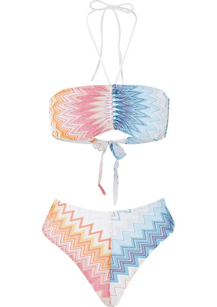 Chevron Desenli Bandeau Bikini Seti