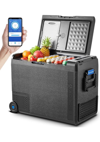 Kompresörlü Soğutma Kutusu 58L, Çift Bölmeli, USB ve Led’li