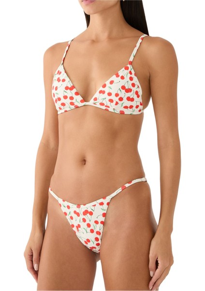Çarpıcı Kiraz Desenli Bikini Üstü - Beyaz fiyatları