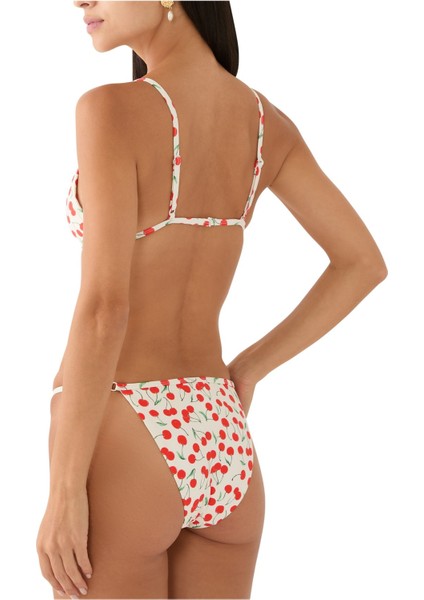 Çarpıcı Kiraz Desenli Bikini Üstü - Beyaz modelleri