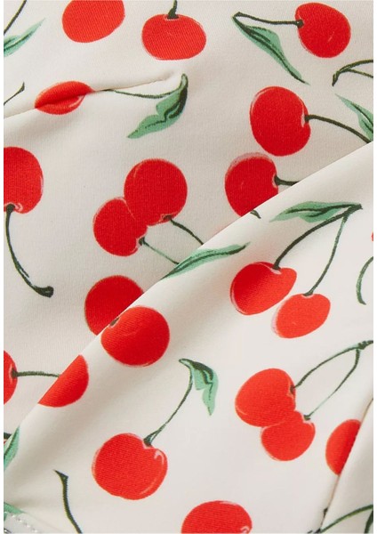 Çarpıcı Kiraz Desenli Bikini Üstü - Beyaz fırsatları
