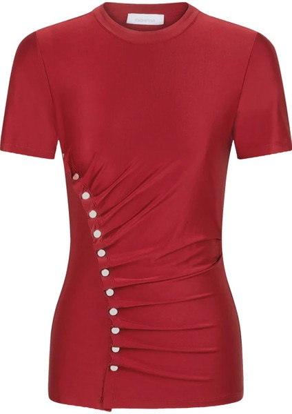 Şık Kısa Kollu Drapeli Bluz