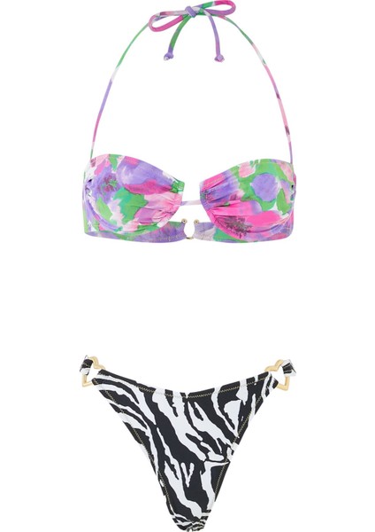Çiçekli Zebra Desenli Bikini