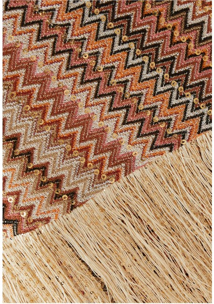 Işıltılı Uzun Kollu Franjeli Bluz - Bej fırsatları