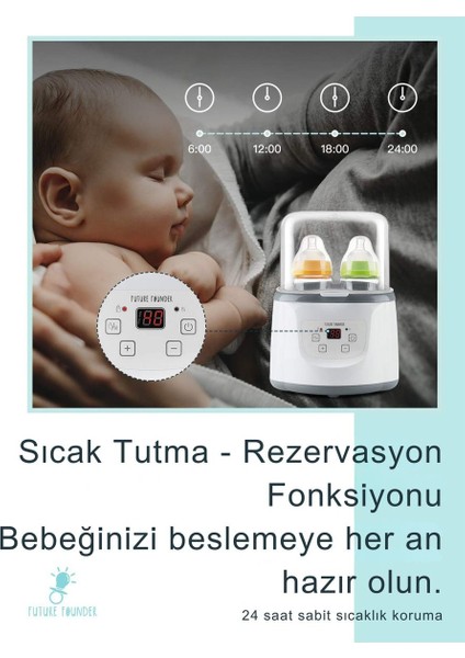 6sı 1 Arada Biberon Isıtıcı, Süt Isıtma, Sterilizasyon, Defrost, Çiftli Tasarım ve LED Ekranlı