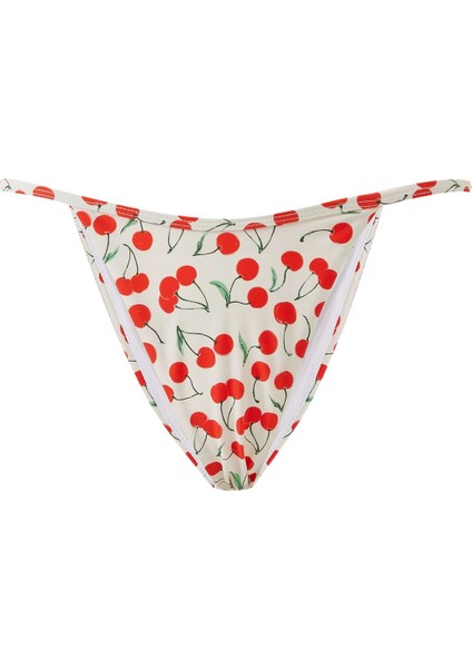 Çarpıcı Kiraz Desenli Bikini Altı - Beyaz