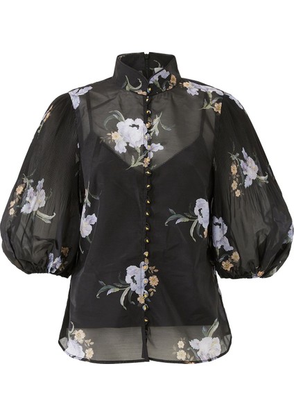 Plise Detaylı Düğmeli Bluz