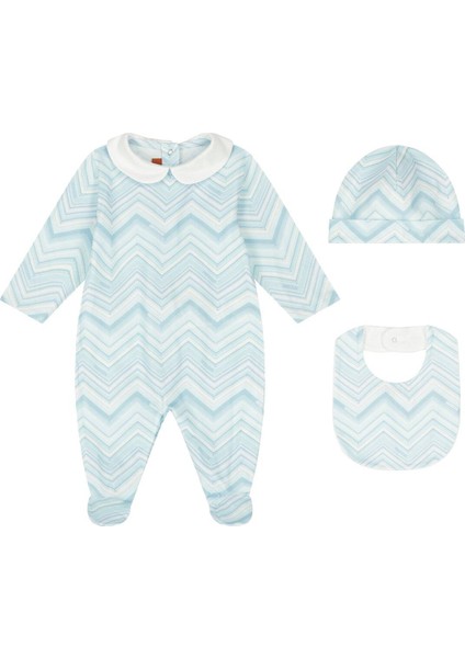 Zigzag Desenli Bebek Tulumu Seti - Açık/ pastel Mavi