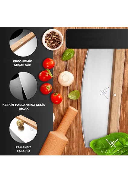 32 cm Paslanmaz Çelik Pizza Bıçağı, Ahşap Saplı, Profesyonel ve Keskin Pizza Kesici fiyatları