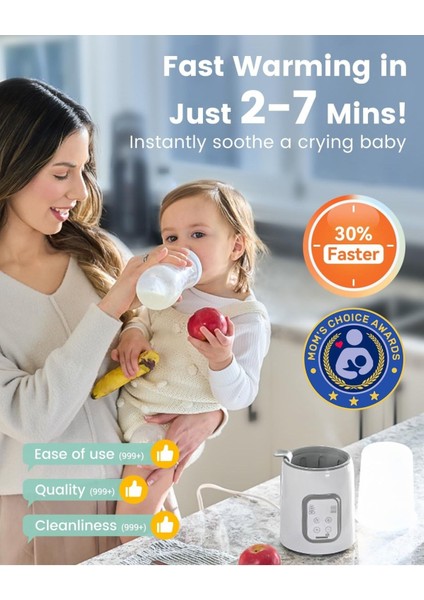 8’i 1 Arada Biberon Isıtıcı ve Sterilizatör, Hızlı Isıtma, Besin Koruma, LCD Ekran