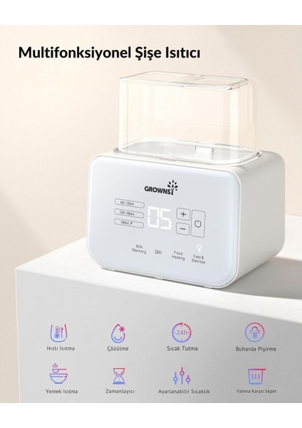 8’i 1 Arada Biberon Isıtıcı ve Sterilizatör, LCD Ekranlı, Hızlı Isıtma ve Çözme, Bpa Içermez