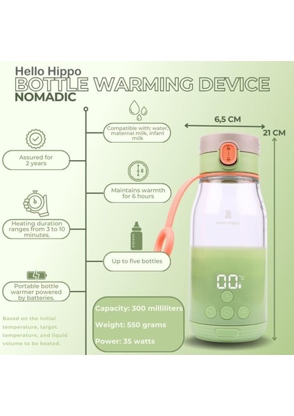 Nomade Taşınabilir Kablosuz USB Biberon Isıtıcı, 300 Ml, Ayarlanabilir Isı