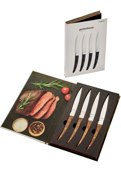 Portehouse 4 Parça Steak Knife Seti, Paslanmaz Çelik ve Ahşap Sap