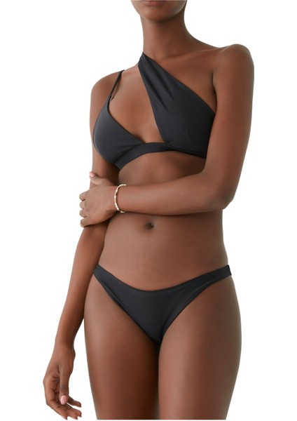 Tek Omuzlu Bikini Üstü - Siyah