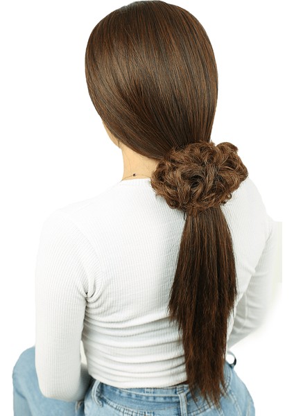 Yoğun Saçlı Lastikli Topuz Toka / Karamel