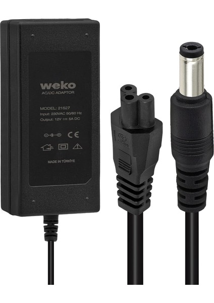 Weko 12 Volt - 5 Amper Plastik Kasa Masaüstü Adaptör 5.5*2.5 Uç Yerli Üretim