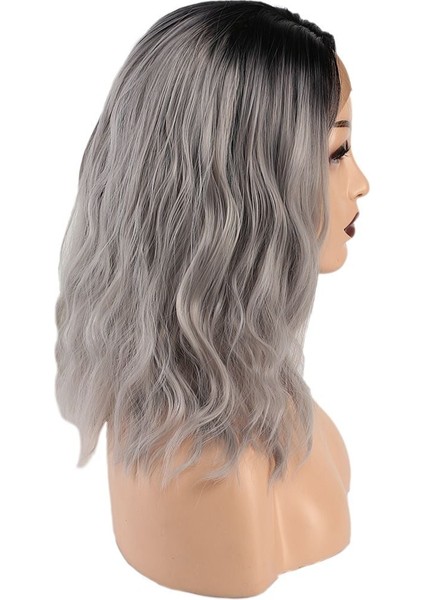 Fiber Sentetik Dalgalı Kısa Tül Peruk / Siyah Gri Ombreli fiyatları