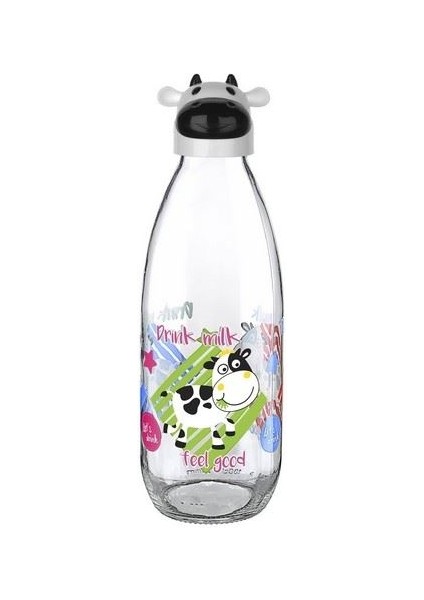 OEM Inek Tasarımlı Sevimli Cam Suluk - Süt Şişesi 1000 ml