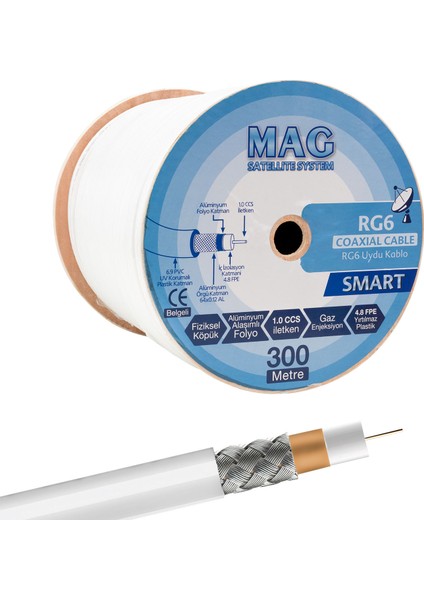 OEM Mag Smart Rg6/u4 64 Tel Anten Kablosu (300 Metre)
